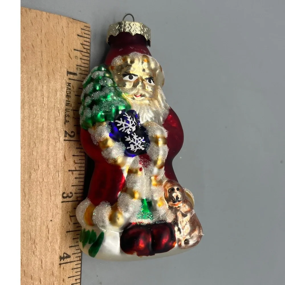 VTG Mercury Glass Santa Ornament  Blown Glass Christmas‎ Red and White
